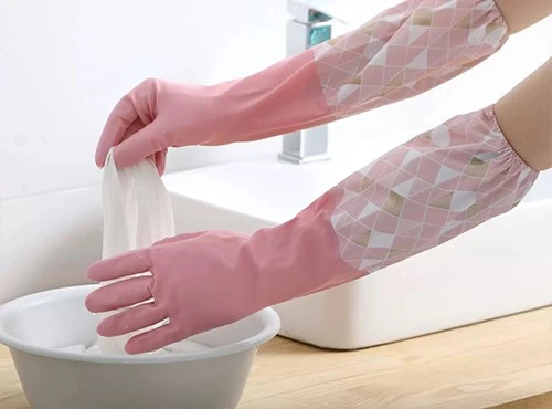 Green Kitchen Gloves - Floral Cuff Dishwashing Green Kitchen Gloves - Floral Cuff Dishwashing